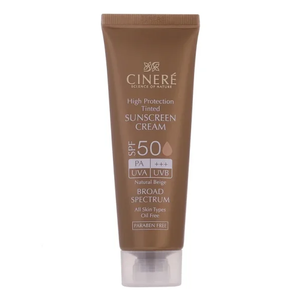 کرم ضد آفتاب رنگی سینره طیف گسترده بژ طبیعی SPF50 مناسب انواع پوست